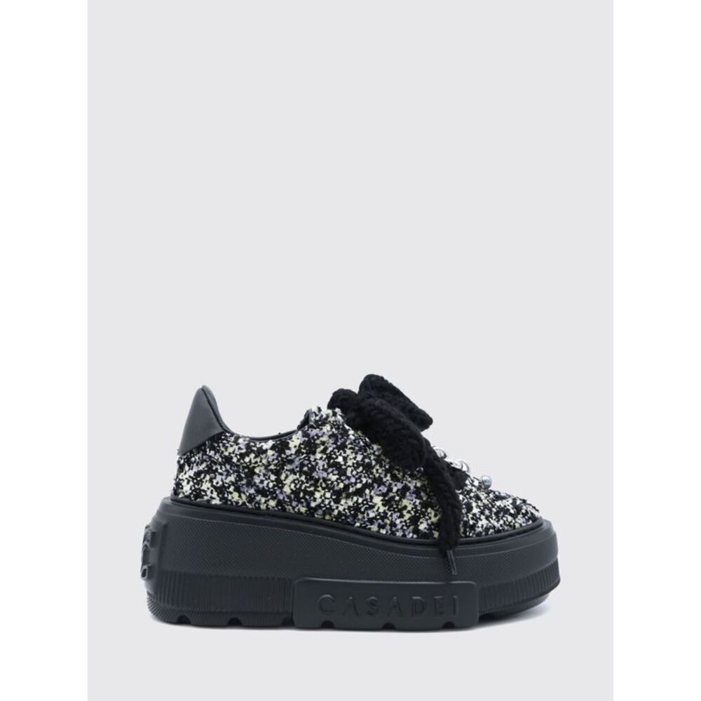 Casadei Women Abstract Pattern Tweed Platform Sneakers Casadei With Wedge Sole